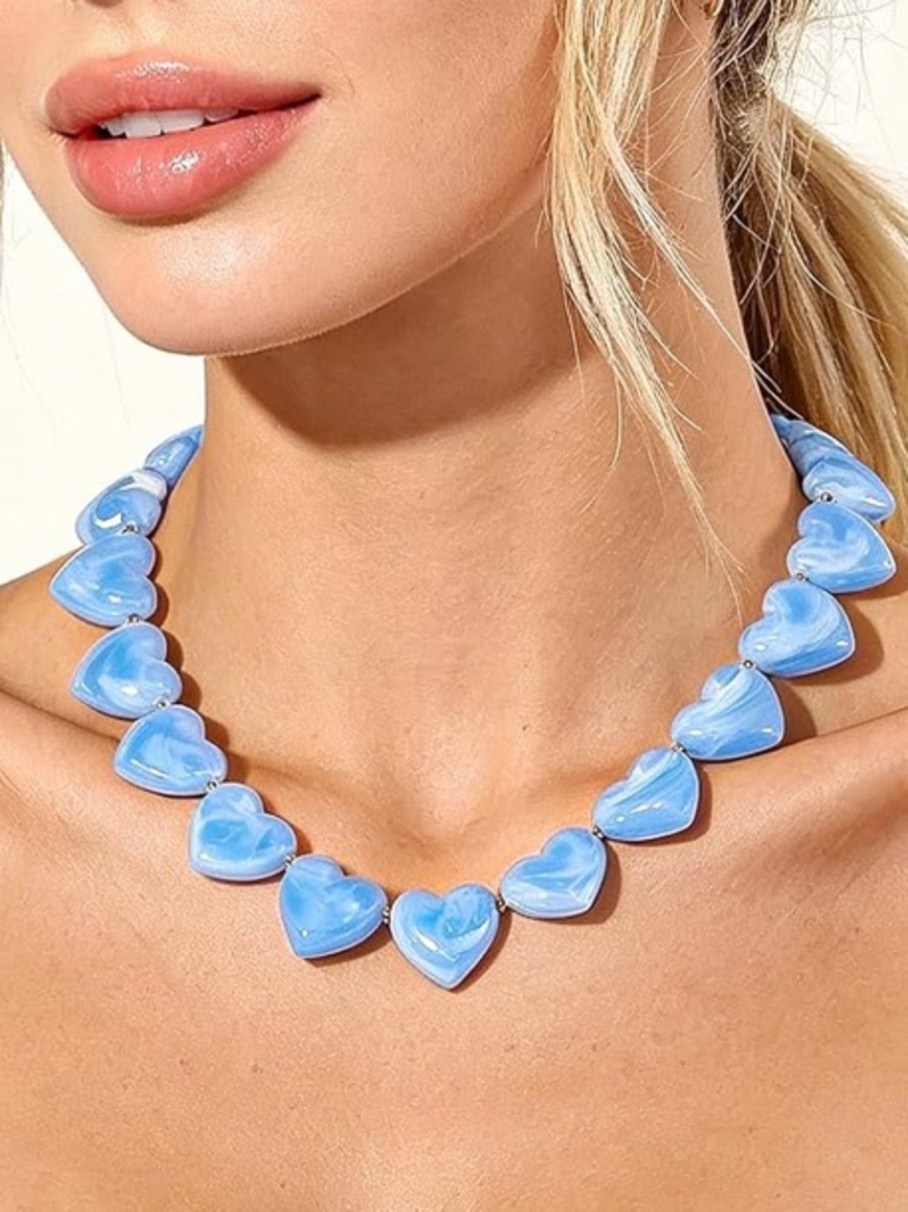 Light Blue Dopamine Heart Bead Necklace